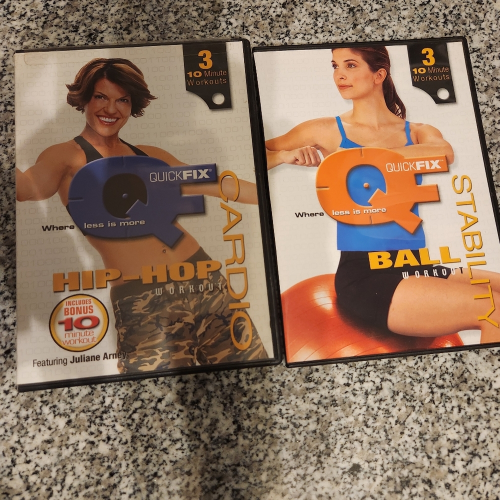 Two DVDs of Quick Fix Workouts Hip-Hop Cardio & Ball Workout Stability